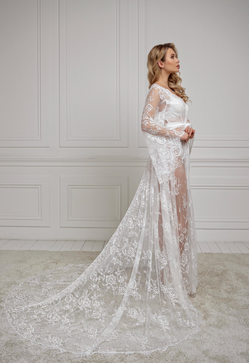 lace bridal robe with train