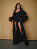 feather robe black long