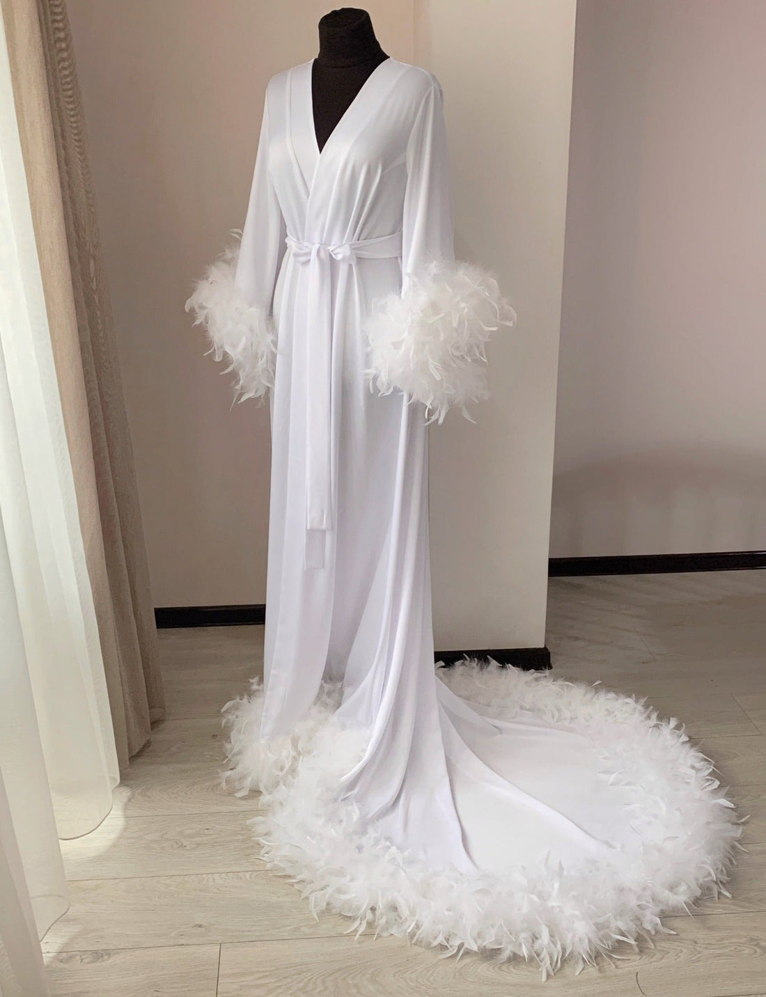 bridal robe with feathers