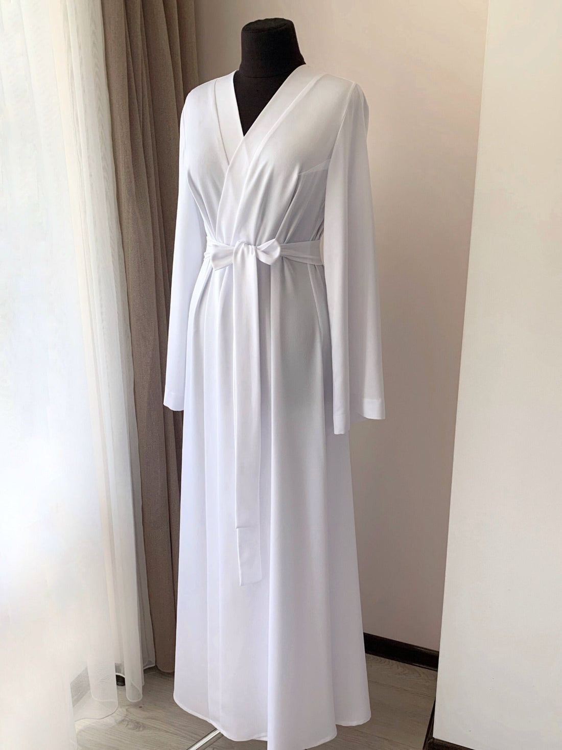 white bridal robe long
