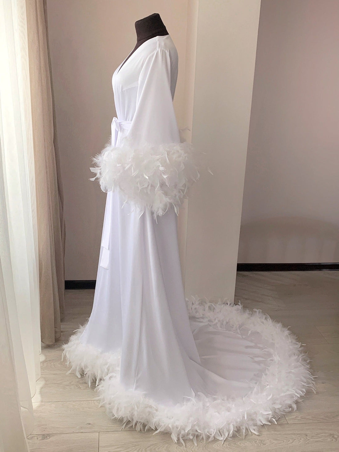 bridal robe with feathers