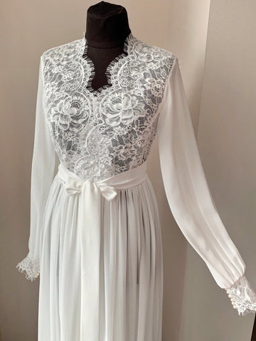 Chiffon bridal robe lace