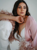 pink silk robe with feathers