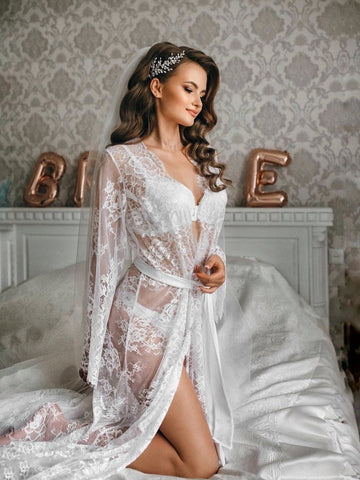 Lace bridal robe