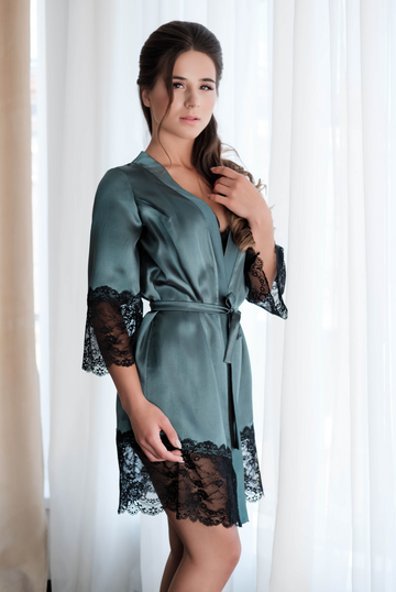 Robe with lace for women Green