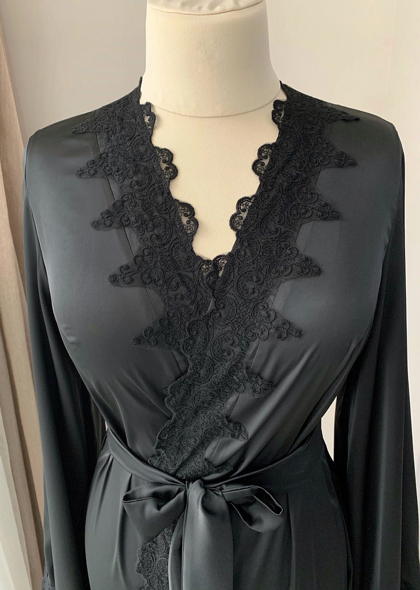 black silk lace robe